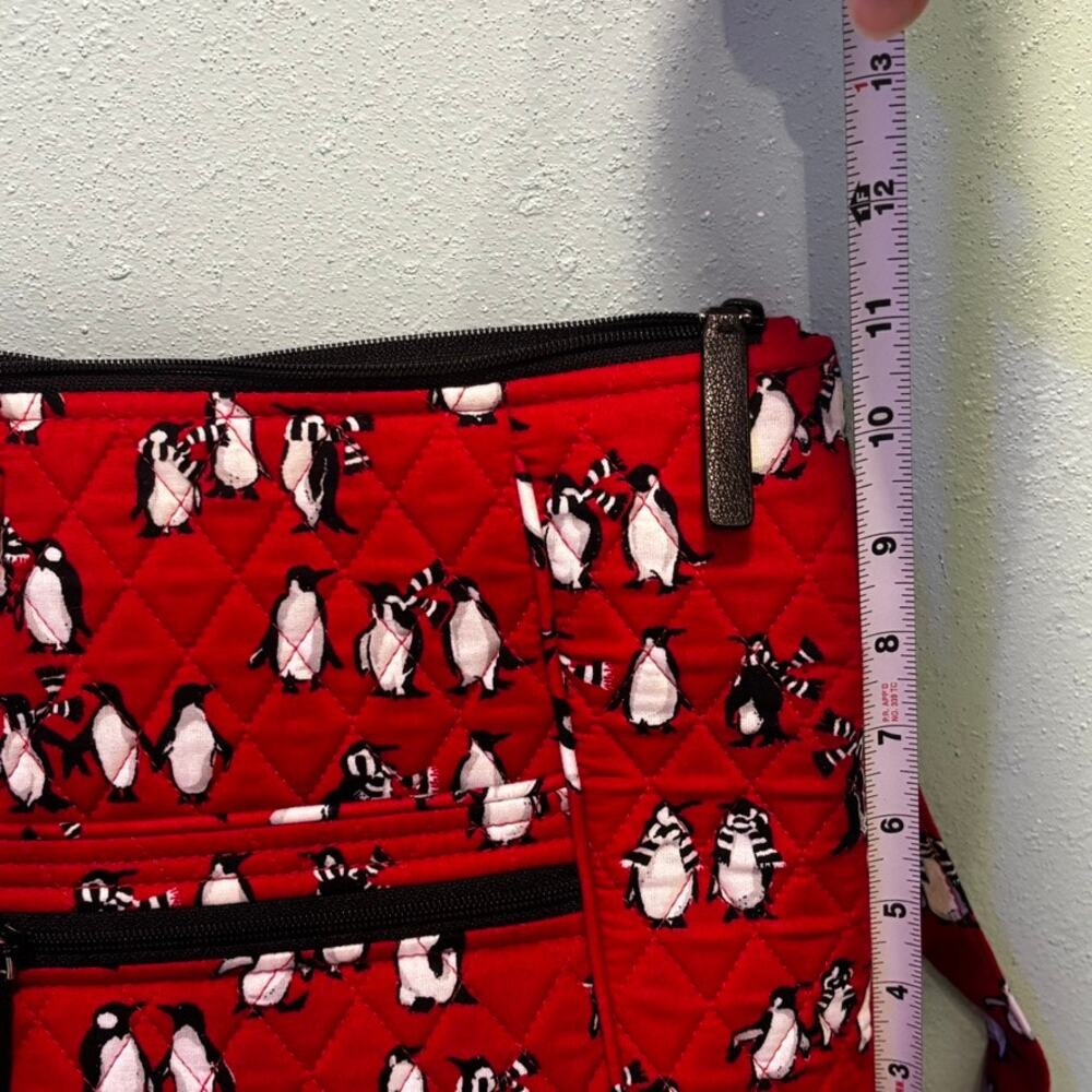 Vera Bradley Playful Penguins Red Quilted Cotton On The Go Crossbody Bag Purse - Picture 9 of 9